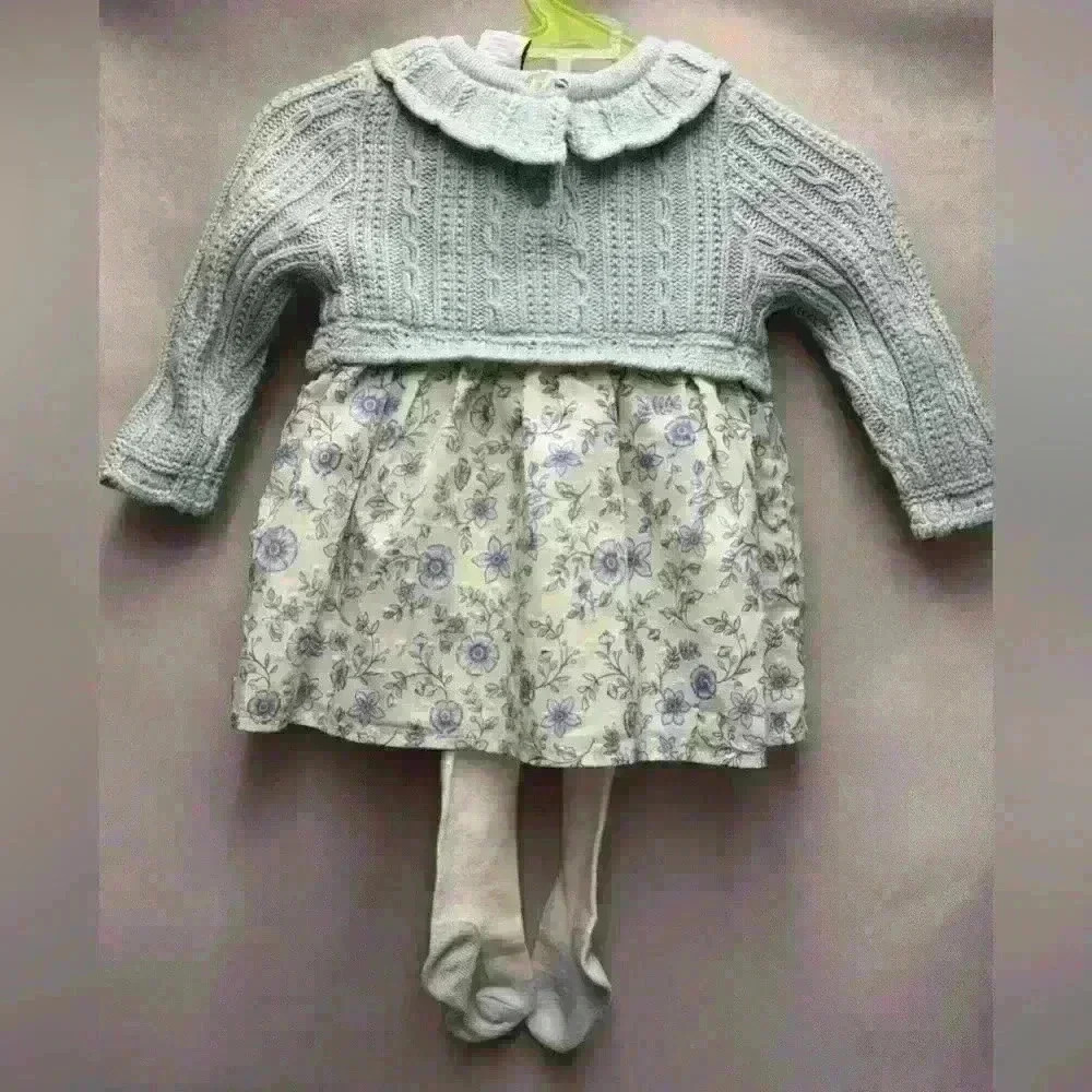 Shabby Chic Sweater Dress with Tights Size 3/6 months NWOT